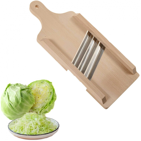 Razatoare din lemn cu 3 lame pentru varza, feliat legume, Maro, 43 x 15 cm