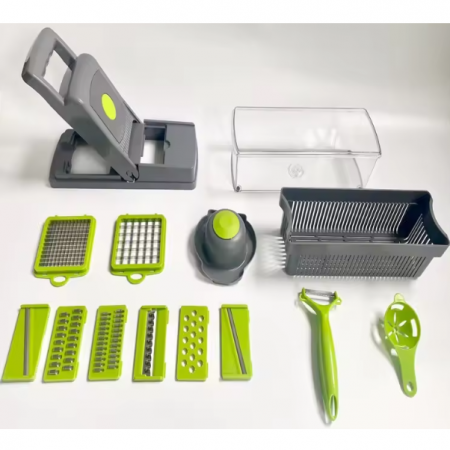 Razatoare pentru legume cu buton si accesorii, Gri/Verde, 33 x 10 x 12 cm [7]