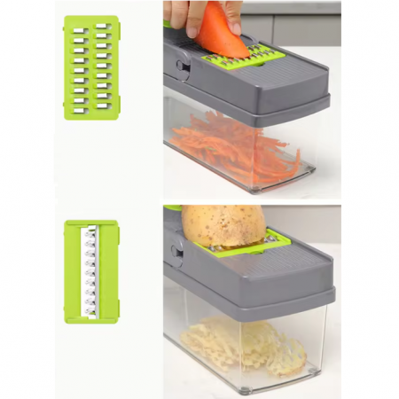 Razatoare pentru legume cu buton si accesorii, Gri/Verde, 33 x 10 x 12 cm [10]
