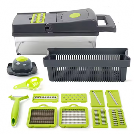 Razatoare pentru legume cu buton si accesorii, Gri/Verde, 33 x 10 x 12 cm [1]