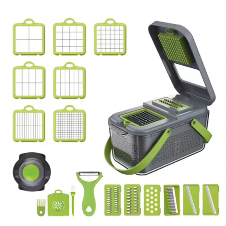 Razatori - Razatoare pentru legume cu toarte si accesorii, Gri/Verde, 27 x 16 x 15 cm