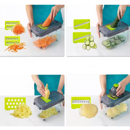 Razatoare pentru legume cu toarte si accesorii, Gri/Verde, 27 x 16 x 15 cm [2]