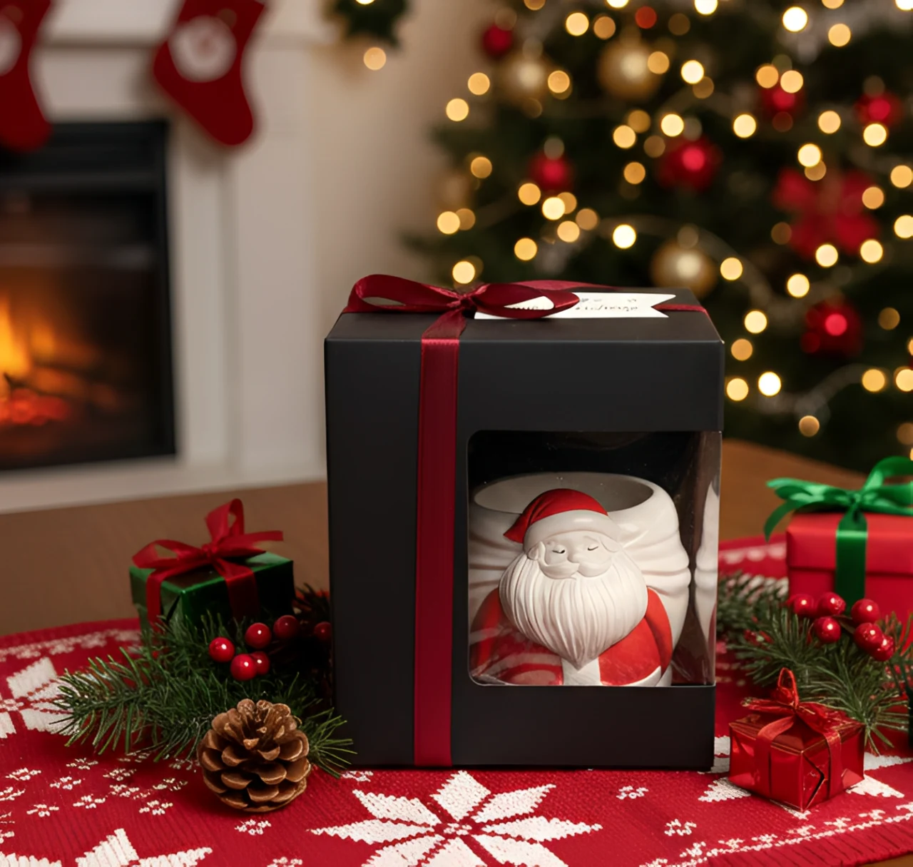 Recipient in forma de Mos Craciun, HANDMADE, suport pentru pixuri, suport lumanare, din ceramica, pictat, 7.5 cm [1]