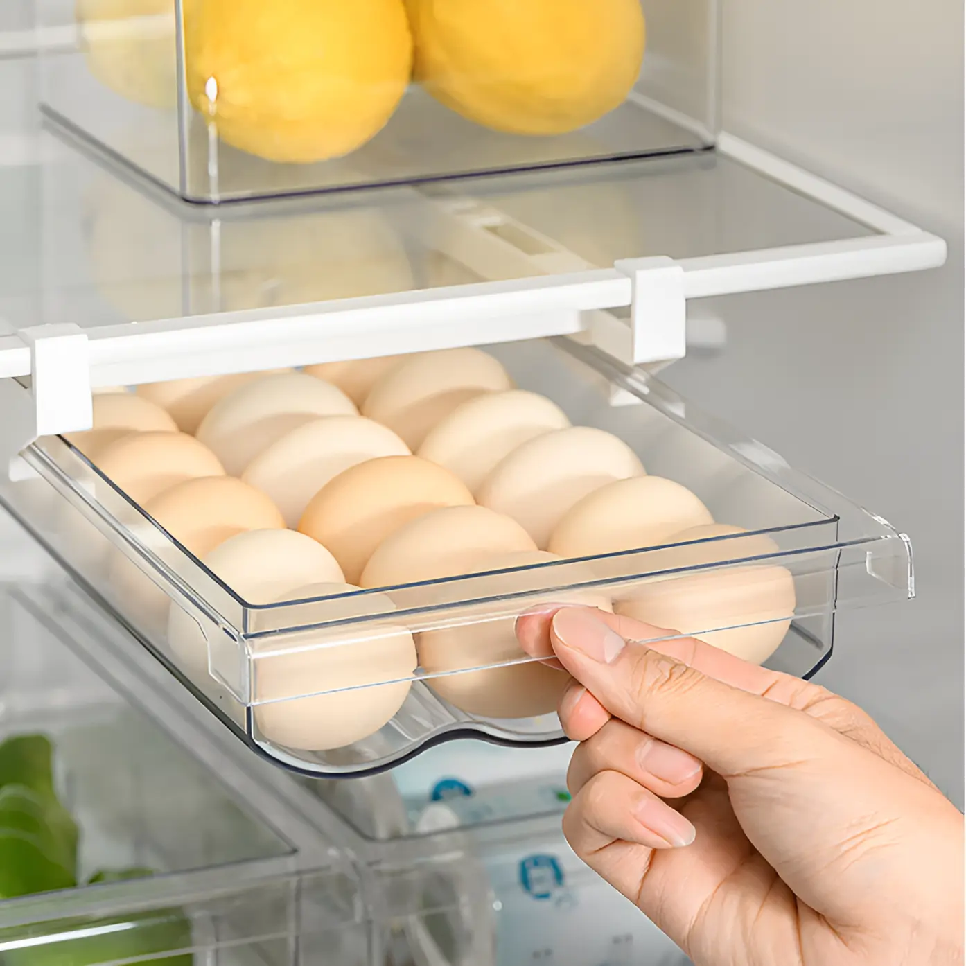 Organizare - Recipient pentru depozitare oua, prindere de raftul frigiderului, Tranparent, 30.5 x 20 x 5 cm