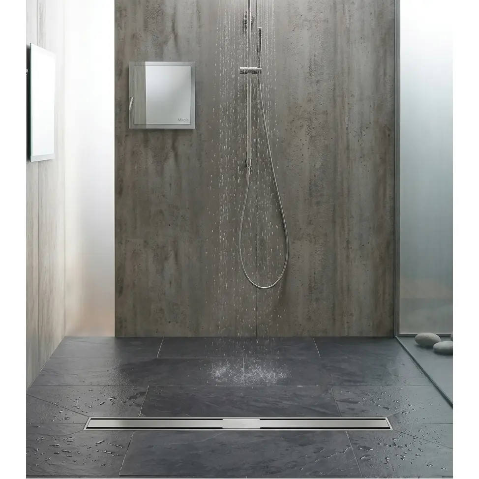 Baie - Rigola de dus, pe podea, liniara, din inox, set complet necesar instalarii, Argintiu, 32 x 600 mm