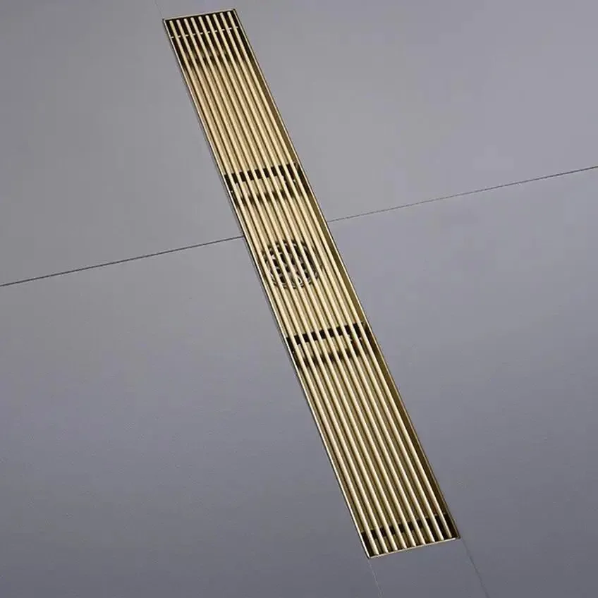 Baie - Rigola de dus, pe podea, liniara, din inox, set complet necesar instalarii,Auriu, 57 x 500 mm