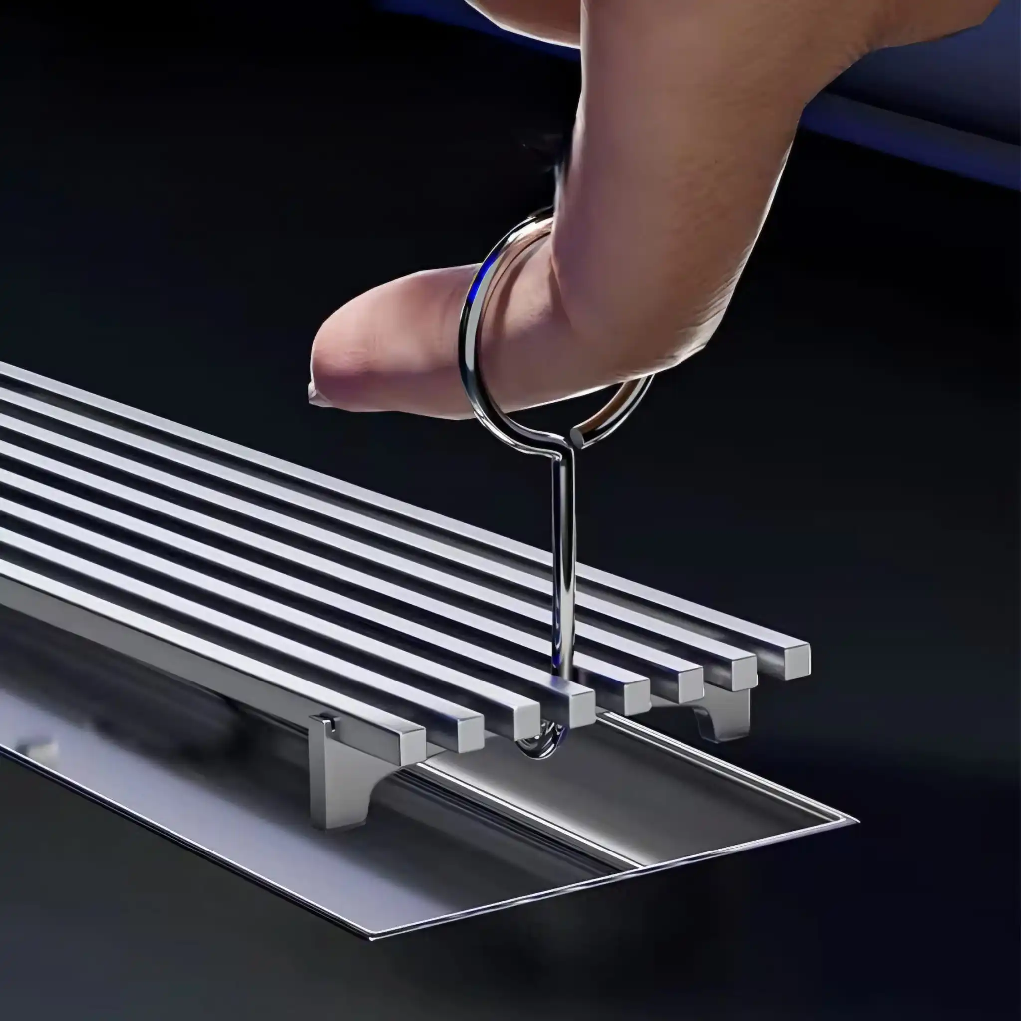 Rigola de dus, pe podea, liniara, din inox, set complet necesar instalarii,culoare cromata, 57 x 400 mm [4]