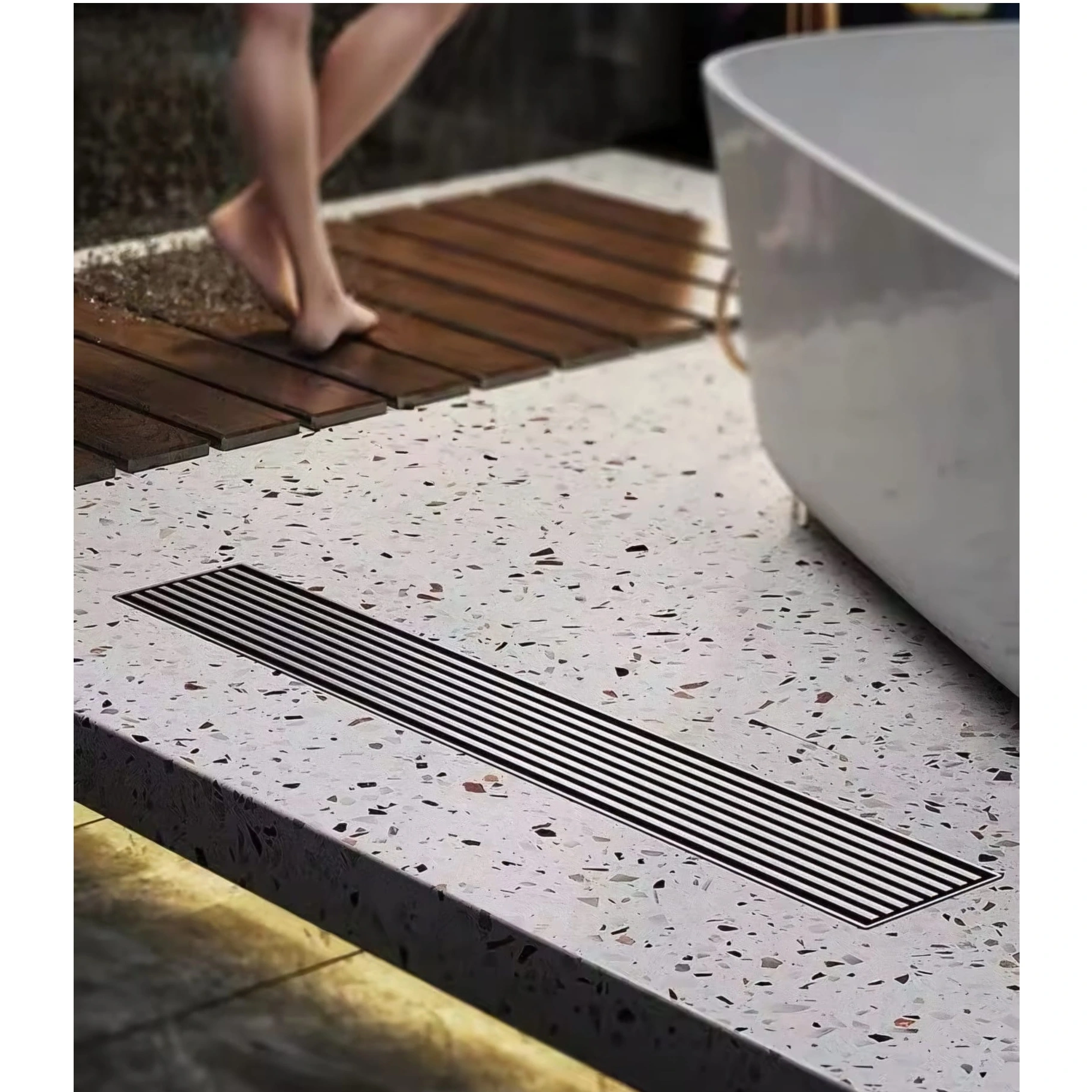 Baie - Rigola de dus, pe podea, liniara, din inox, set complet necesar instalarii,culoare cromata, 57 x 400 mm