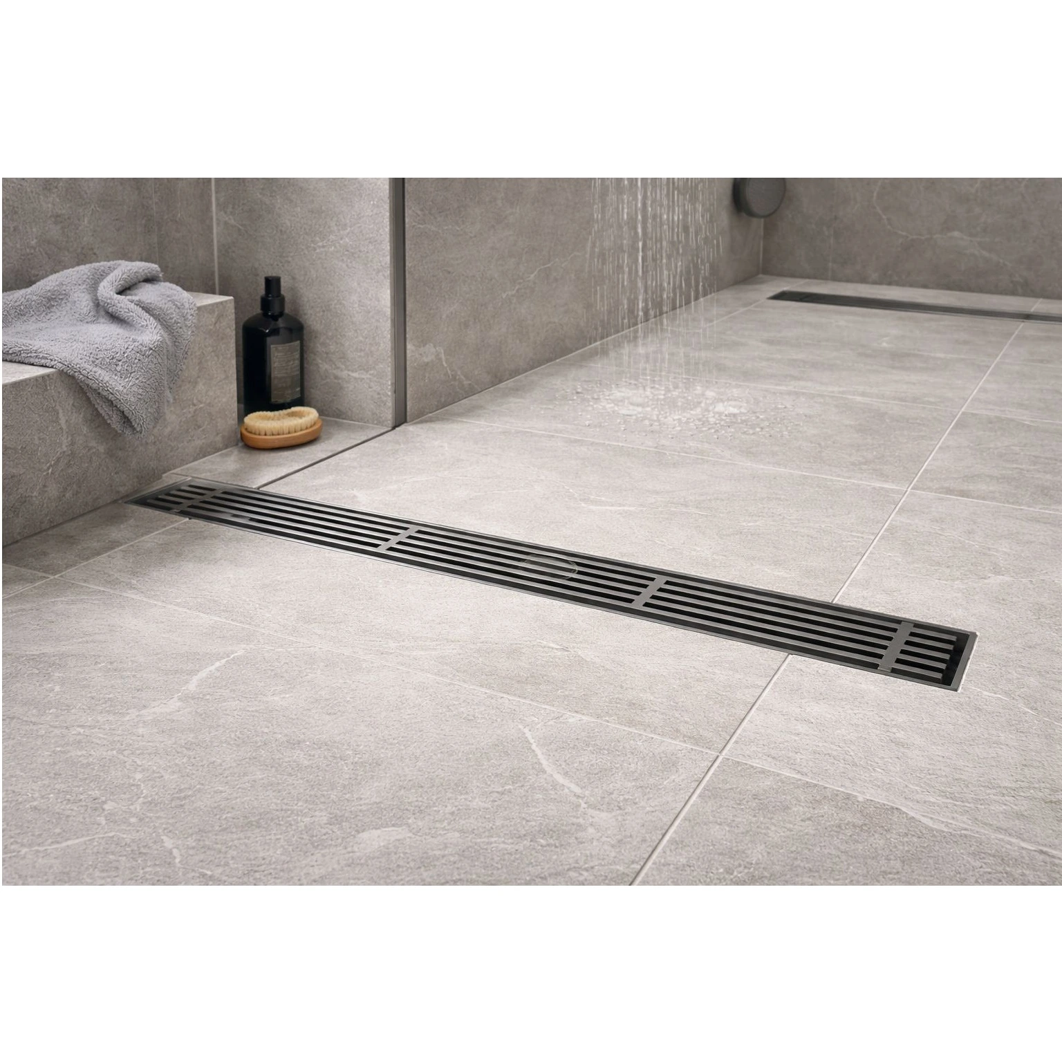 Baie - Rigola de dus, pe podea, liniara, din inox, set complet necesar instalarii,culoare cromata, 57 x 600 mm