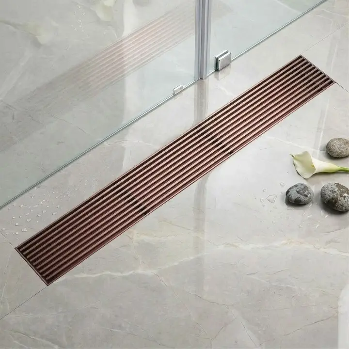 Rigola de dus, pe podea, liniara, din inox, set complet necesar instalarii, Rose-Gold, 57 x 400 mm [3]