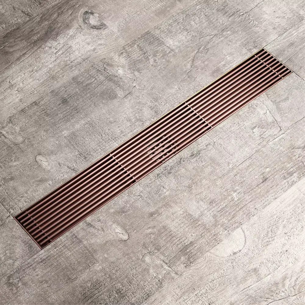 Baie - Rigola de dus, pe podea, liniara, din inox, set complet necesar instalarii, Rose-Gold, 57 x 400 mm
