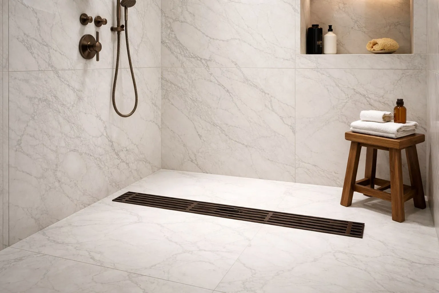 Rigola de dus, pe podea, liniara, din inox, set complet necesar instalarii, Rose-Gold, 57 x 400 mm [2]