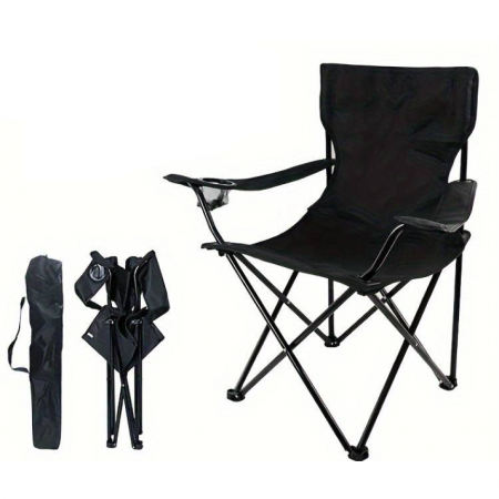 Scaun pliabil pentru picnic sau pescuit, cadru metalic, Negru, 52 x 85 x 85 cm [2]