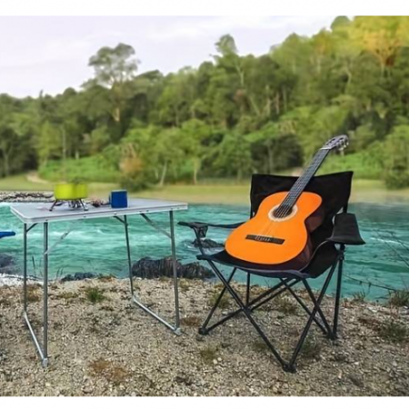 Scaun pliabil pentru picnic sau pescuit, cadru metalic, Negru, 52 x 85 x 85 cm [6]