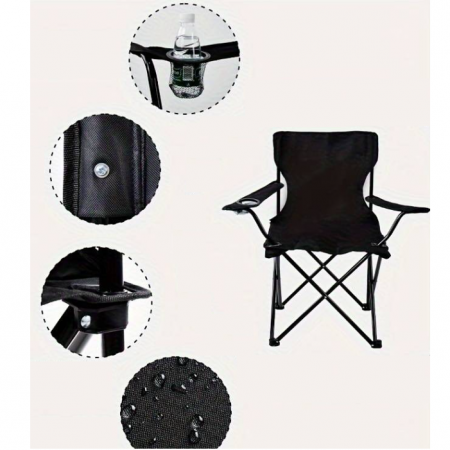 Scaun pliabil pentru picnic sau pescuit, cadru metalic, Negru, 52 x 85 x 85 cm [4]