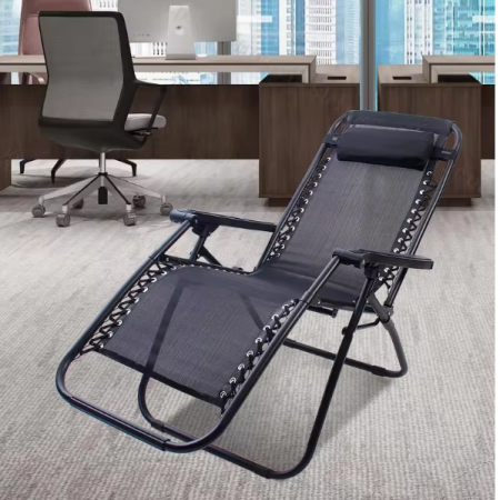 Scaun pliabil tip sezlong pentru gradina sau plaja, Negru [7]