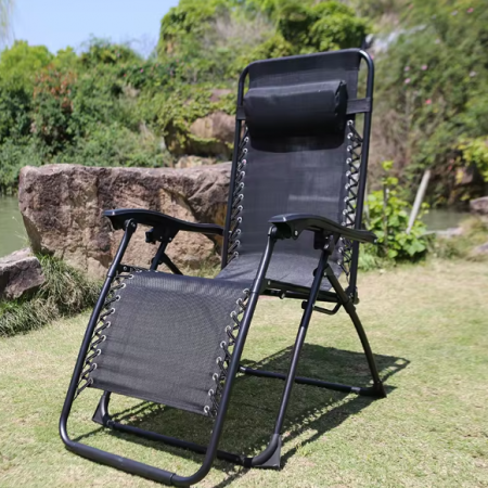Scaun pliabil tip sezlong pentru gradina sau plaja, Negru [10]