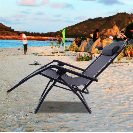 Scaun pliabil tip sezlong pentru gradina sau plaja, Negru [8]