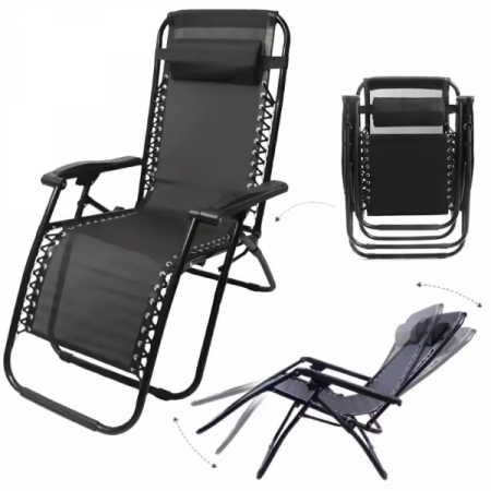 Scaun pliabil tip sezlong pentru gradina sau plaja, Negru [3]