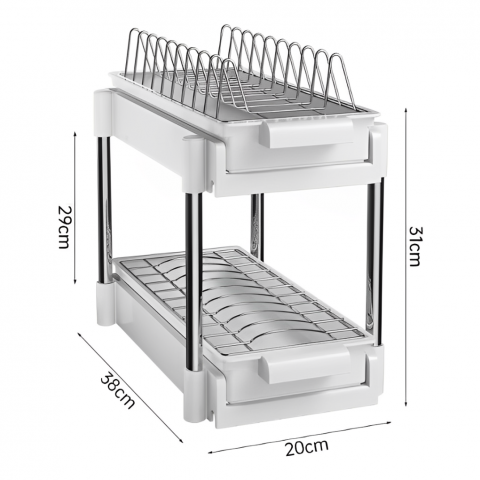 Scurgator de vase cu tavite de scurgere, glisante, 2 niveluri, Alb, 38 x 20 x 31 cm [2]