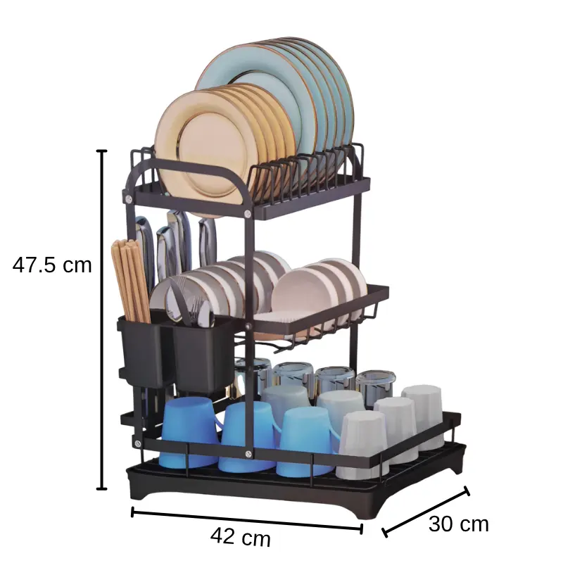 Scurgator de vase metalic, cu 3 niveluri, tava din plastic, accesorii, Negru, 42 x 30 x 47.5 cm [5]