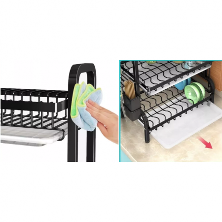 Scurgator de vase metalic pe 2 nivele, tavite din plastic, Negru, 41 x 25 x 41 cm [5]