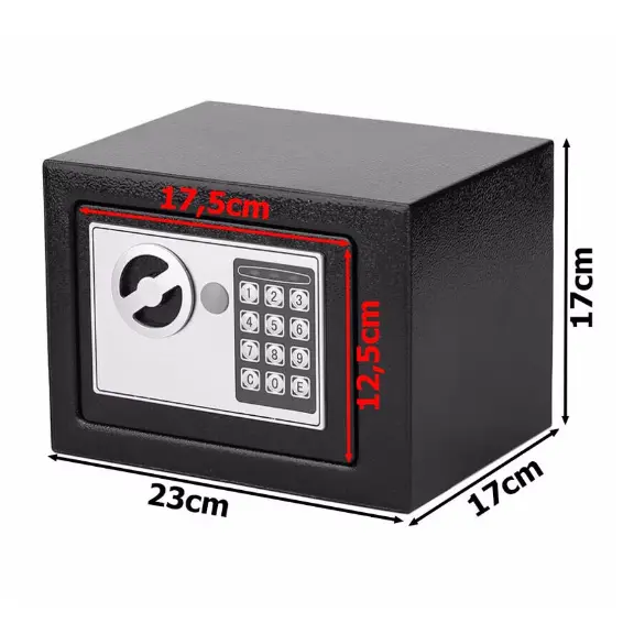 Seif electronic, cu cifru digital, 2 chei, de sine statator sau cu montare pe perete, potrivit pentru documente, bijuterii, bani, diverse obiecte de valoare, Negru, 23 x 17 x 17 cm [5]