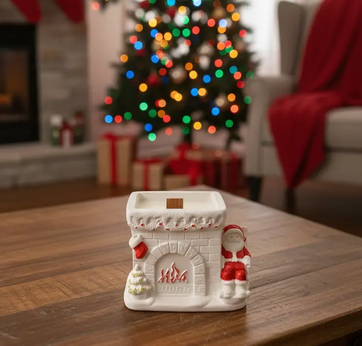 Semineu din ceramica, cu lumanare parfumata in interior, HANDMADE, ceara naturala din soia, fitil din lemn [1]