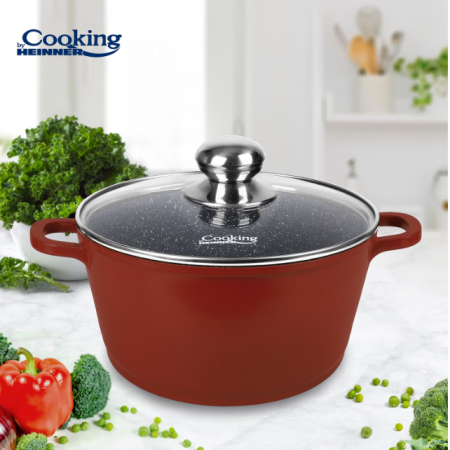 Semioala din aluminiu cu capac, Cooking by Heinner, Calabria, Rosu, 18.6 l [1]