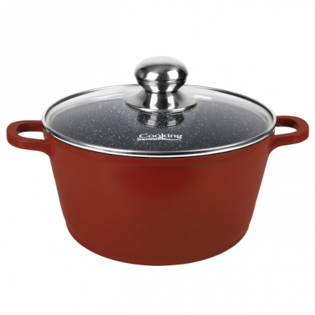 Semioala din aluminiu cu capac, Cooking by Heinner, Calabria, Rosu, 18.6 l