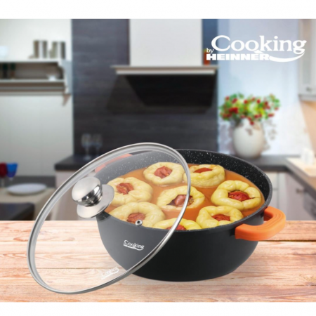 Semioala din aluminiu cu capac, Cooking by Heinner, Dark Line, Negru, 10 l [2]