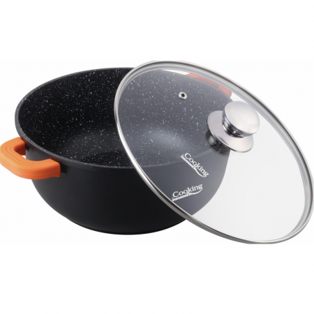 Semioala din aluminiu cu capac, Cooking by Heinner, Dark Line, Negru, 10 l