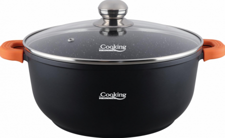 Semioala din aluminiu cu capac, Cooking by Heinner, Dark Line, Negru, 13.5 l