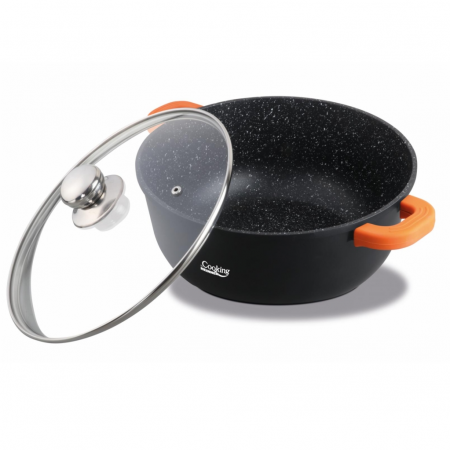 Semioala din aluminiu cu capac, Cooking by Heinner, Dark Line, Negru, 4.4 l