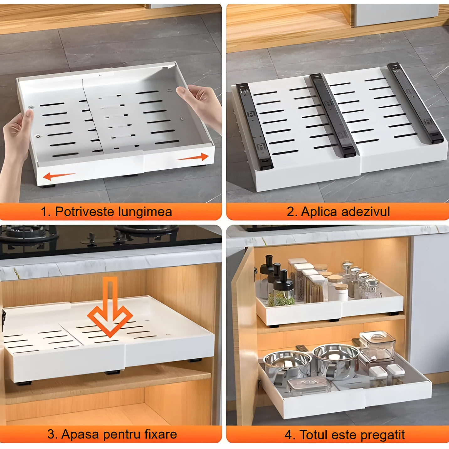 Sertar organizator extensibil, glisant, cu sine autoadezive, Herum, Alb, 32-52 x 42 x 7 cm [7]