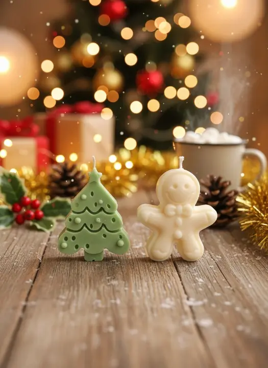 Set 2 lumanari parfumate, HANDMADE, ceara naturala din soia, fitil din bumbac, Gingerbread si Brad, 8 cm [1]