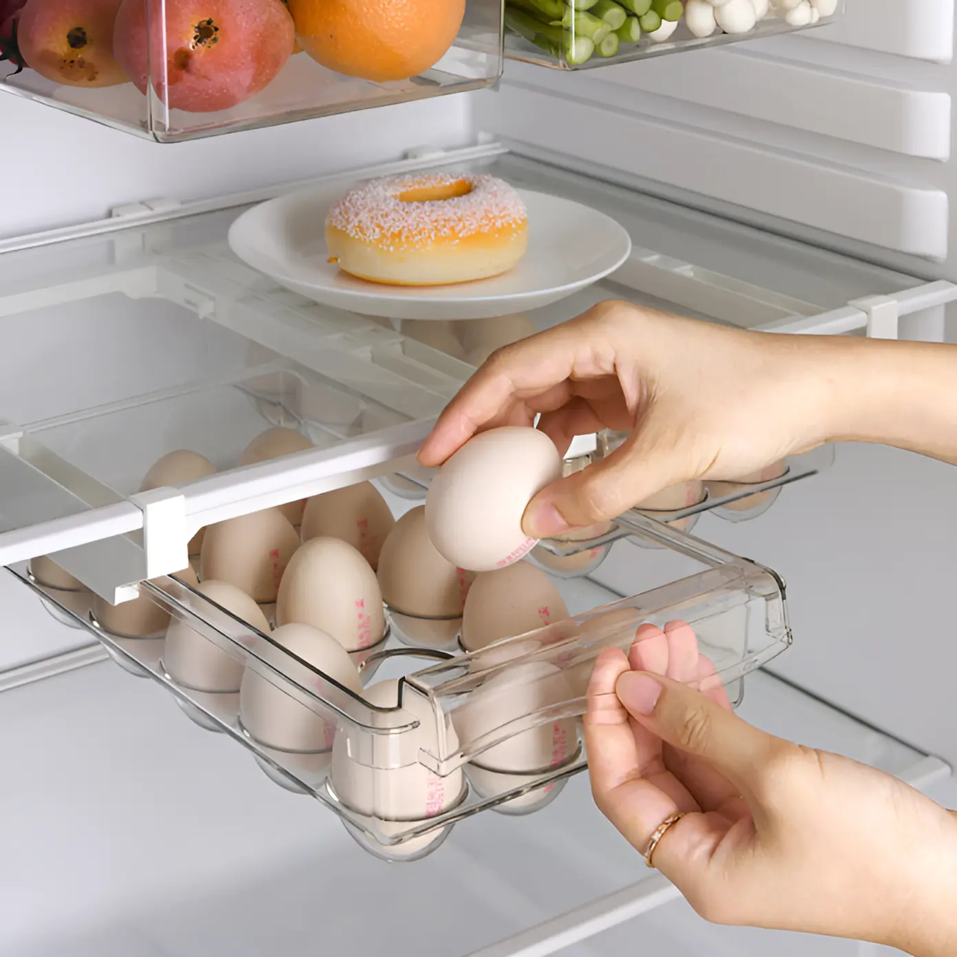 Set 2 recipiente pentru depozitarea alimentelor, prindere de raftul frigiderului, Transparent, 30 x 19.8 x 9.5 cm [2]