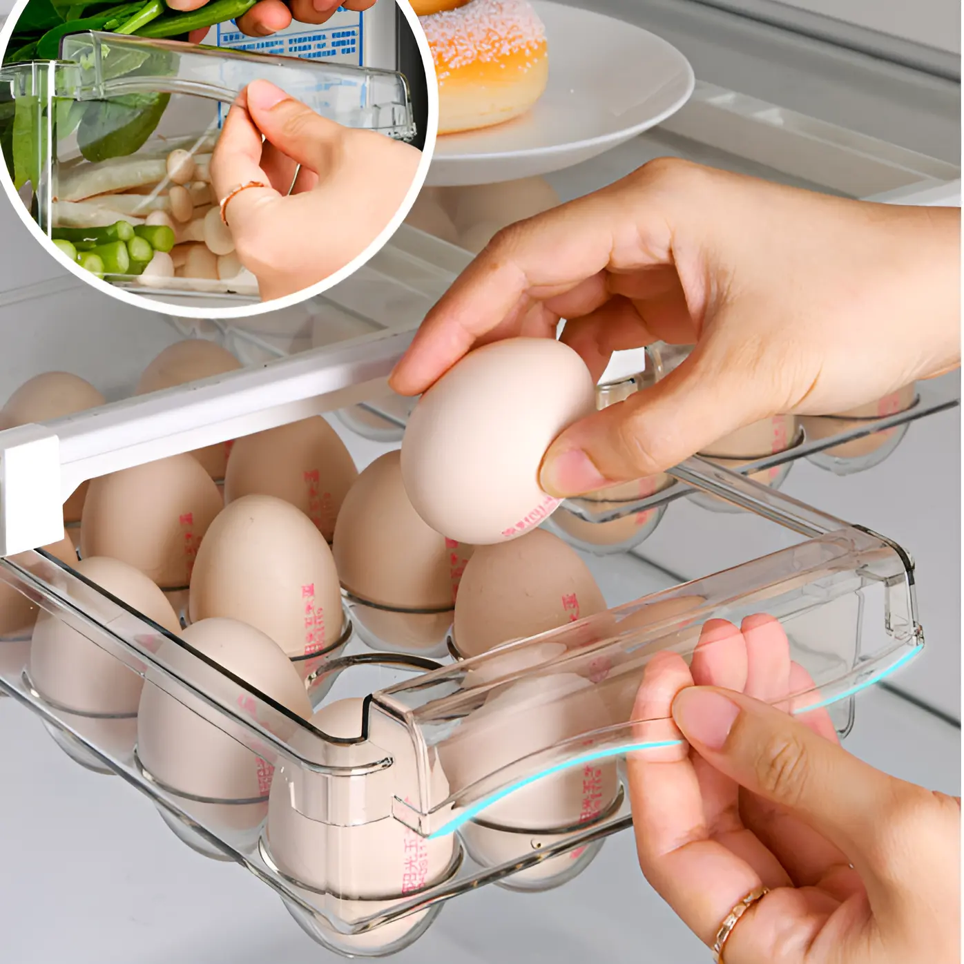 Set 2 recipiente pentru depozitarea alimentelor, prindere de raftul frigiderului, Transparent, 30 x 19.8 x 9.5 cm [5]