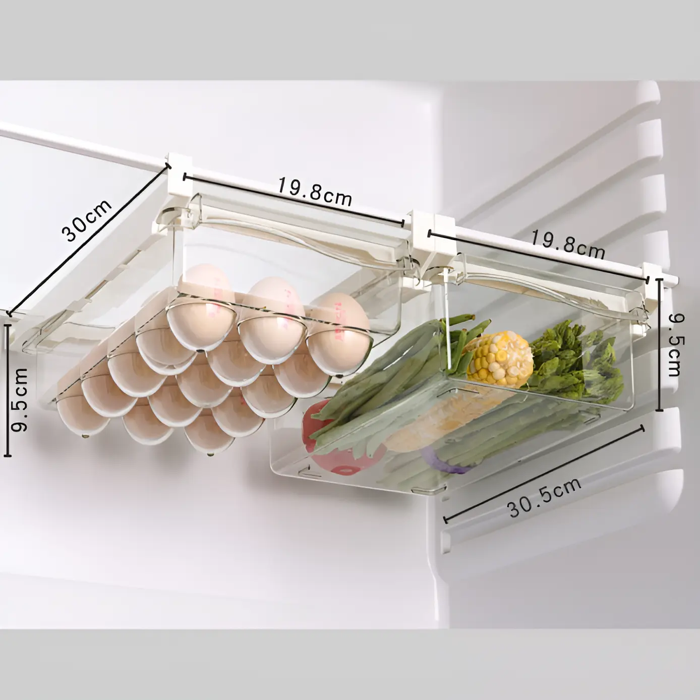 Set 2 recipiente pentru depozitarea alimentelor, prindere de raftul frigiderului, Transparent, 30 x 19.8 x 9.5 cm [1]