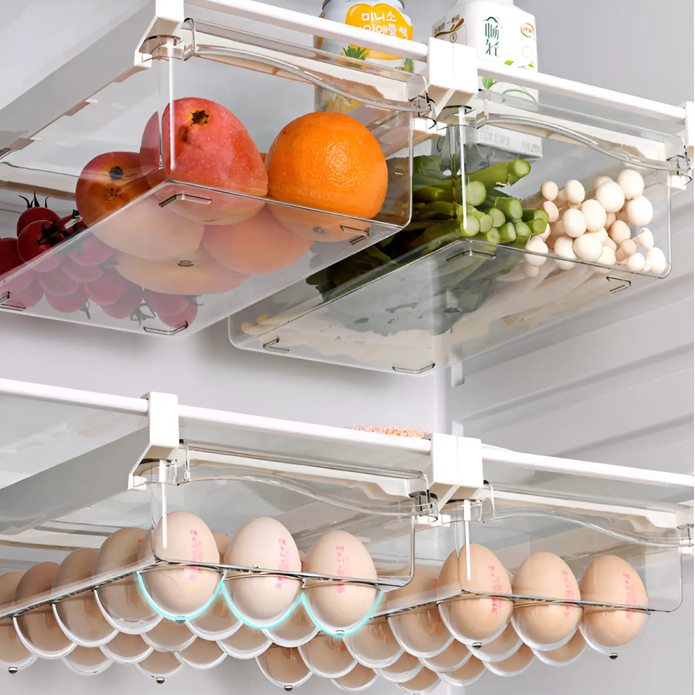 Set 2 recipiente pentru depozitarea alimentelor, prindere de raftul frigiderului, Transparent, 30 x 19.8 x 9.5 cm [4]