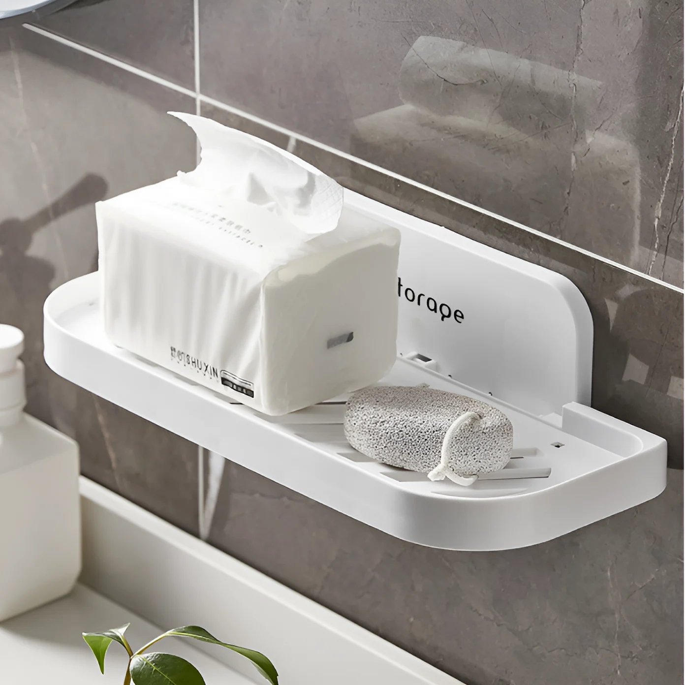 Set 2 suporturi autoadezive, pliabile, din plastic, pentru baie, Alb, 36 x 15.3 x 8.7 cm [2]