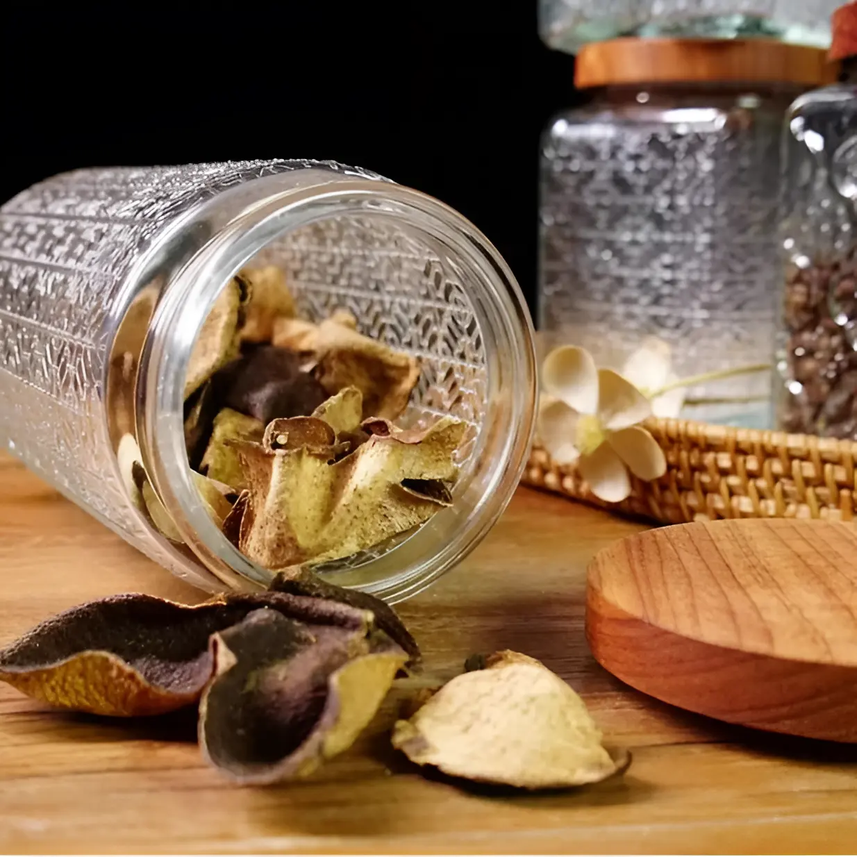 Set 3 borcane pentru condimente, marimi diferite, sticla, PVC, organizatoare, Transparent/Maro, 600/700/1500 ml [4]