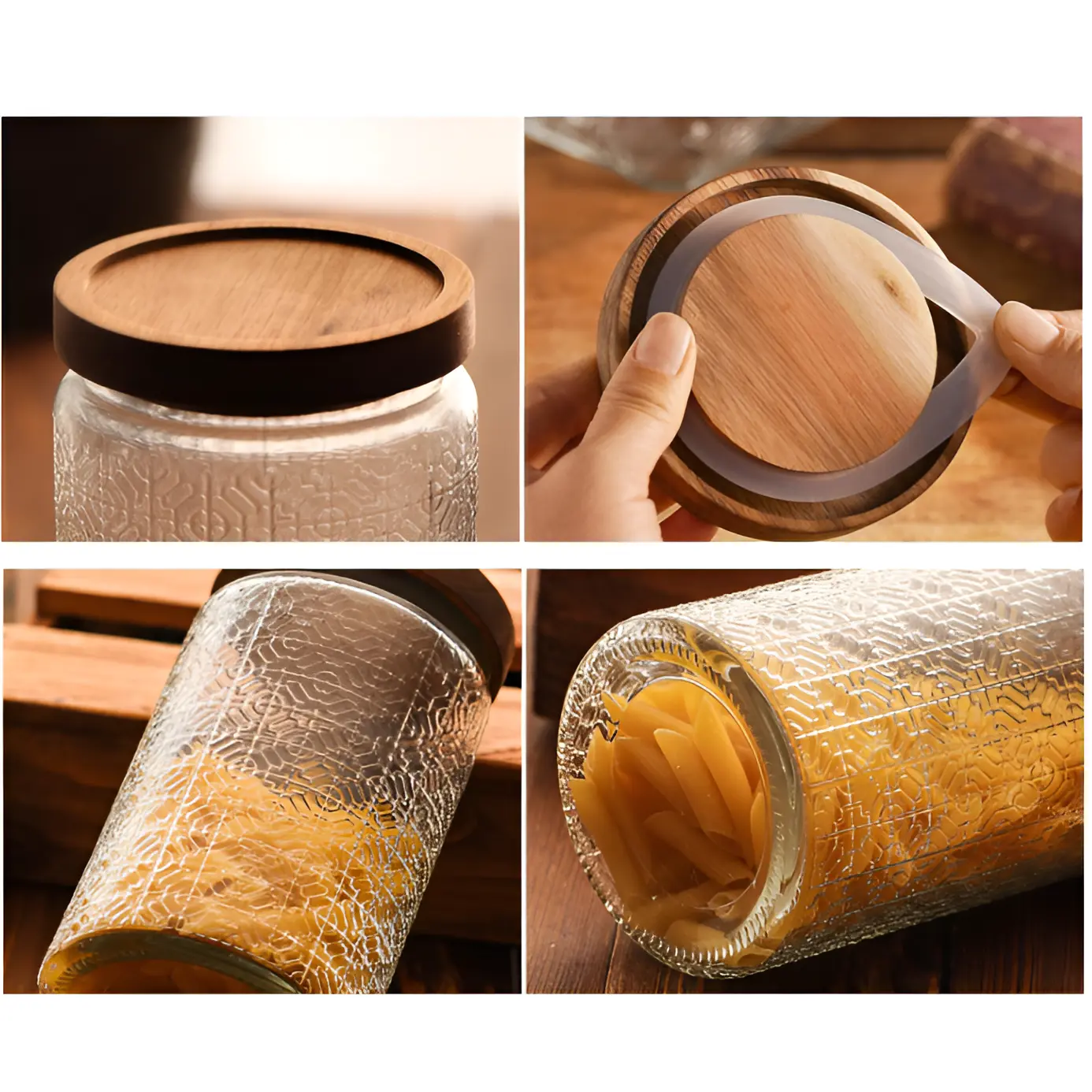 Set 3 borcane pentru condimente, marimi diferite, sticla, PVC, organizatoare, Transparent/Maro, 600/700/1500 ml [5]