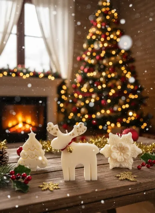 Set 3 lumanari parfumate, HANDMADE, ceara naturala din soia, fitil din bumbac, Brad, Ren si Fulg, 7.5 cm [1]