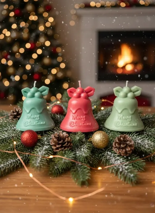 Set 3 lumanari parfumate, HANDMADE, ceara naturala din soia, fitil din bumbac, Clopotei, 8 cm [1]