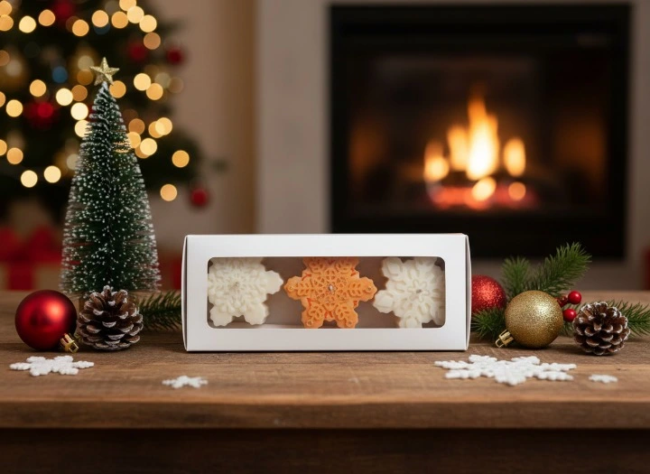 Set 3 lumanari parfumate, HANDMADE, ceara naturala din soia, fitil din bumbac, Fulg de zapada, 7.5 cm [2]