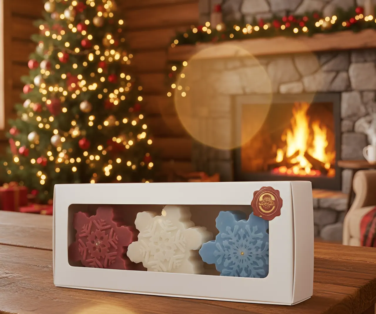 Set 3 lumanari parfumate, HANDMADE, ceara naturala din soia, fitil din bumbac, Fulg de zapada, 7.5 cm