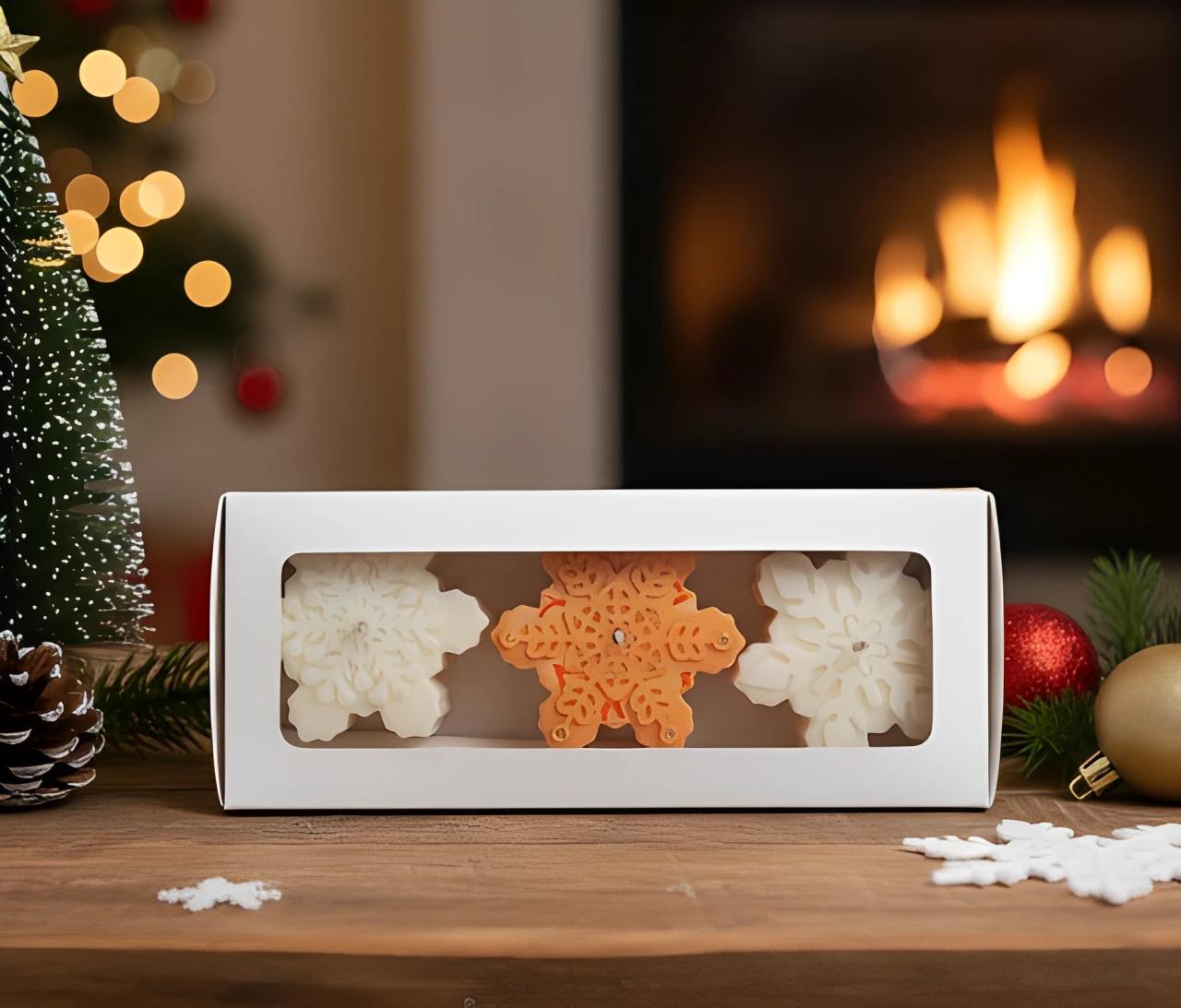 Set 3 lumanari parfumate, HANDMADE, ceara naturala din soia, fitil din bumbac, Fulg de zapada, 7.5 cm