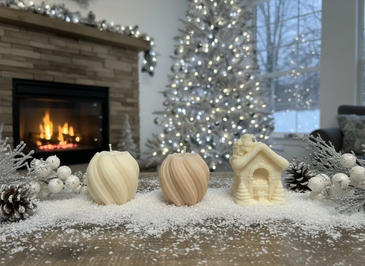 Set 3 lumanari parfumate, HANDMADE, ceara naturala din soia, fitil din bumbac, Globuri si Casa, 7.5 cm [1]