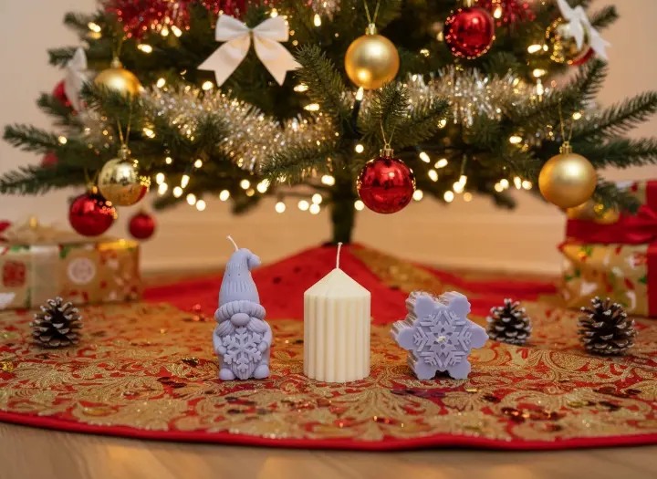 Set 3 lumanari parfumate, HANDMADE, ceara naturala din soia, fitil din bumbac, Spiridus, Lumanare si Fulg, 7.5 cm [1]